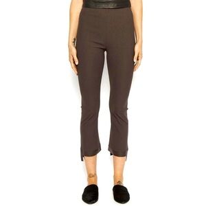 Elaine Kim Olga womens stretch flare crop pant leather trim large brown